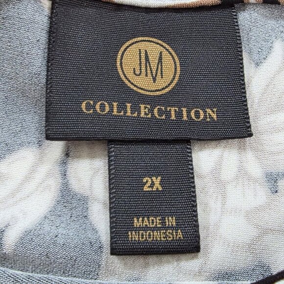 JM Collection Tunic Women 2X Black Beige Floral 3/4 Sleeve Shark Bite Whimsigoth - Picture 3 of 15